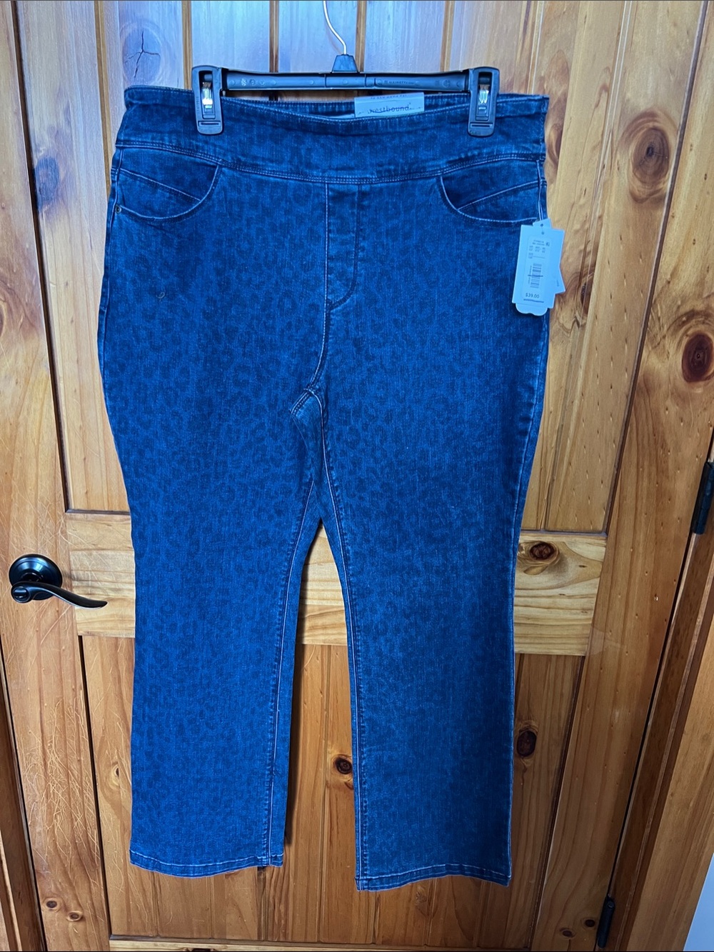 Westbound Blue Leopard-Print Straight-Leg Jeans